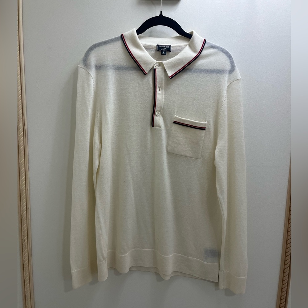 Todd Snyder Cream Polo with Black and Red Trim